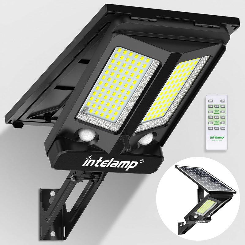 intelamp Solar Street Lights Outdoor Waterproof 3000LM 12500mAh Dual Motion Sensor Dusk to Dawn Security Floodlight Lamp Outside, LED Flood Lighting Exterior with Remote for Parking Lots Patio Yard - Image 1